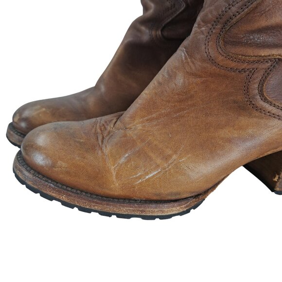 Freebird Fuego Over the Knee Brown Leather Heeled Boots Size 12 Tall Distressed - Picture 5 of 16